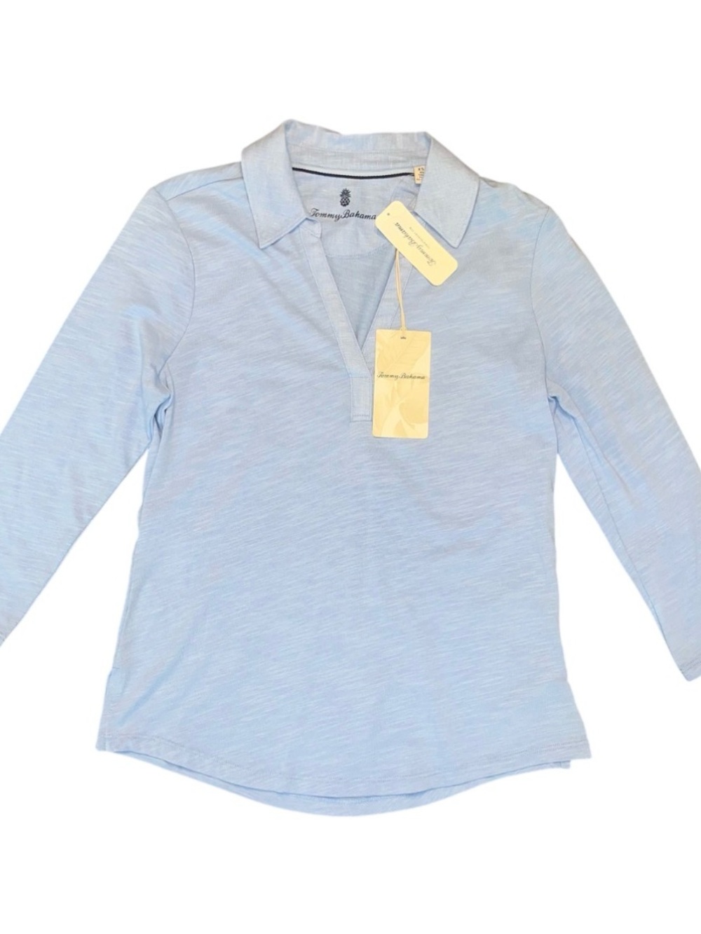 Tommy Bahama Ashby Isles Jersey Johnny Collar V Neck Ladies XS NWT Blue 3/4
